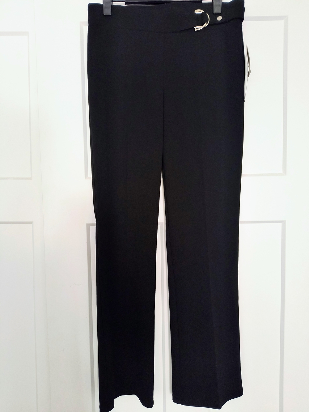 NWT Women's Black Straight-Leg Comfort Waist Trousers with D-Ring Accent